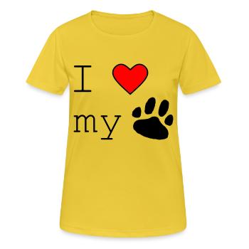 I love my dog - Frauen T-Shirt atmungsaktiv - Sonnengelb - Vorne - AI Model Female 172 dark (172cm)