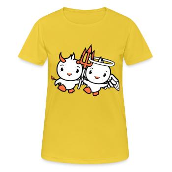 Vögel Engel Himmel Teufel Hörner Satan Hölle böse - Frauen T-Shirt atmungsaktiv - Sonnengelb - Vorne - AI Model Female 172 dark (172cm)