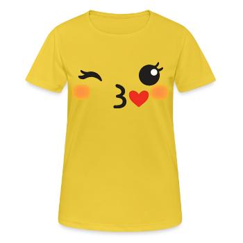Emoticon Kuss Kostüm Karneval Gruppenkostüm - Frauen T-Shirt atmungsaktiv - Sonnengelb - Vorne - AI Model Female 172 dark (172cm)
