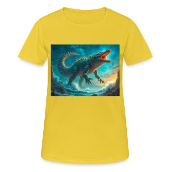 Cipactli, aztekisches Schöpfungsmonster des Urzeitlichen - Frauen T-Shirt atmungsaktiv - Sonnengelb - Vorne - AI Model Female 172 dark (172cm)