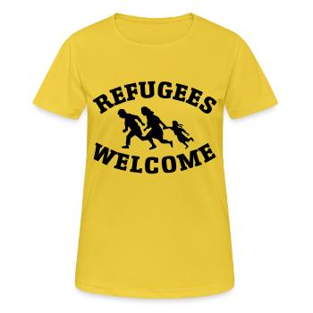 refugees welcome - Frauen T-Shirt atmungsaktiv - Sonnengelb - Vorne - AI Model Female 172 dark (172cm)