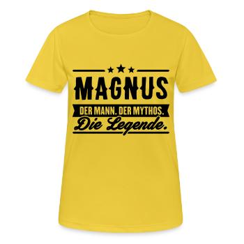 Mann Mythos Legende Magnus - Frauen T-Shirt atmungsaktiv - Sonnengelb - Vorne - AI Model Female 172 dark (172cm)