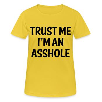 CROYEZ-MOI, JE SUIS UN CONNARD - T-shirt respirant Femme - jaune soleil - Devant - AI Model Female 172 dark (172cm)
