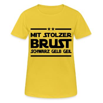 Mir stolzer Brust - Frauen T-Shirt atmungsaktiv - Sonnengelb - Vorne - AI Model Female 172 dark (172cm)