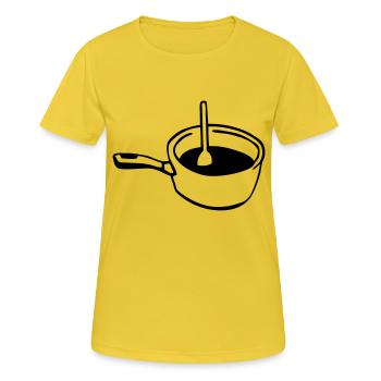 Pfanne Kochtopf Kochlöffel Koch - Frauen T-Shirt atmungsaktiv - Sonnengelb - Vorne - AI Model Female 172 dark (172cm)
