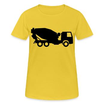 Betonmischer der aus Zement Beton mischt - Frauen T-Shirt atmungsaktiv - Sonnengelb - Vorne - AI Model Female 172 dark (172cm)
