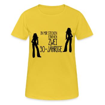 Lustiges Ich hab zwei 30-Jährige in mir - Geschenk - Frauen T-Shirt atmungsaktiv - Sonnengelb - Vorne - AI Model Female 172 dark (172cm)