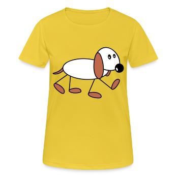 Dog stick figure walks cute walks comic - Women's Breathable T-Shirt - sunshine - Front - AI Model Female 172 dark (172cm)