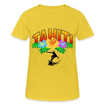 tahiti surfing - Frauen T-Shirt atmungsaktiv - Sonnengelb - Vorne - AI Model Female 172 dark (172cm)