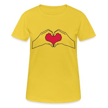 Ein Herz aus Händen - Frauen T-Shirt atmungsaktiv - Sonnengelb - Vorne - AI Model Female 172 dark (172cm)