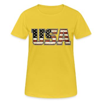 USA - Frauen T-Shirt atmungsaktiv - Sonnengelb - Vorne - AI Model Female 172 dark (172cm)