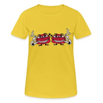 2 monstres fumant du chanvre - T-shirt respirant Femme - jaune soleil - Devant - AI Model Female 172 dark (172cm)