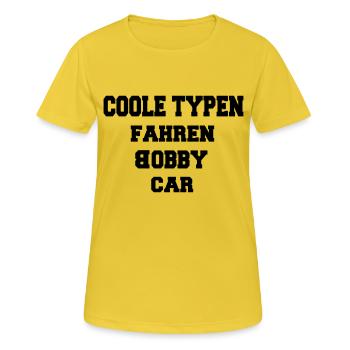 Coole Typen Fahren Bobby Car - Frauen T-Shirt atmungsaktiv - Sonnengelb - Vorne - AI Model Female 172 dark (172cm)