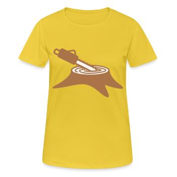 Motorsäge Baum Fällen Holzfäller Wald Stumpf Holz - Frauen T-Shirt atmungsaktiv - Sonnengelb - Vorne - AI Model Female 172 dark (172cm)