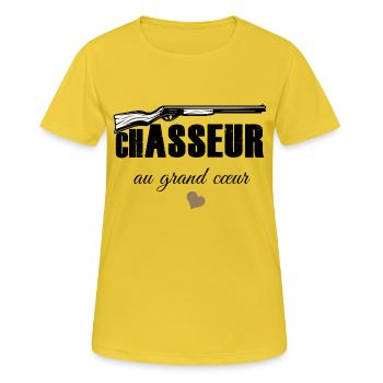 Chasseur au grand cœur - T-shirt respirant Femme - jaune soleil - Devant - AI Model Female 172 dark (172cm)