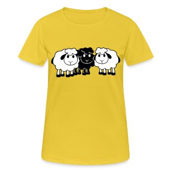 Schwarzes Schaf 3 Freunde Team Crew Schäfchen Süß - Frauen T-Shirt atmungsaktiv - Sonnengelb - Vorne - AI Model Female 172 dark (172cm)