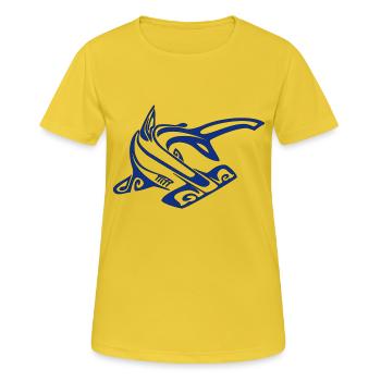 Hai Hammer blau - Frauen T-Shirt atmungsaktiv - Sonnengelb - Vorne - AI Model Female 172 dark (172cm)