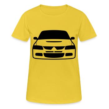 JDM Evo8 | T-shirts JDM - Frauen T-Shirt atmungsaktiv - Sonnengelb - Vorne - AI Model Female 172 dark (172cm)