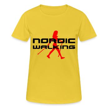 Nordic Walking - Frauen T-Shirt atmungsaktiv - Sonnengelb - Vorne - AI Model Female 172 dark (172cm)