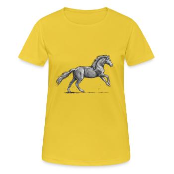 Cheval noir au galop - T-shirt respirant Femme - jaune soleil - Devant - AI Model Female 172 dark (172cm)