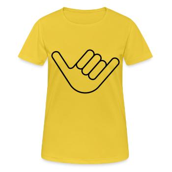 Shaka - Hang Loose - Surfergruß - Frauen T-Shirt atmungsaktiv - Sonnengelb - Vorne - AI Model Female 172 dark (172cm)