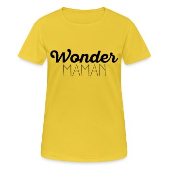 Wonder maman - T-shirt respirant Femme - jaune soleil - Devant - AI Model Female 172 dark (172cm)