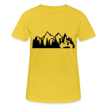 ausflug roller fahrer berge natur wildnis baeume w - Frauen T-Shirt atmungsaktiv - Sonnengelb - Vorne - AI Model Female 172 dark (172cm)