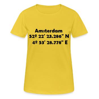 Amsterdam (Amsterdam) - T-shirt respirant Femme - jaune soleil - Devant - AI Model Female 172 dark (172cm)