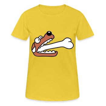 Hund Gierig Hungrig Großer Knochen Verschluckt - Frauen T-Shirt atmungsaktiv - Sonnengelb - Vorne - AI Model Female 172 dark (172cm)