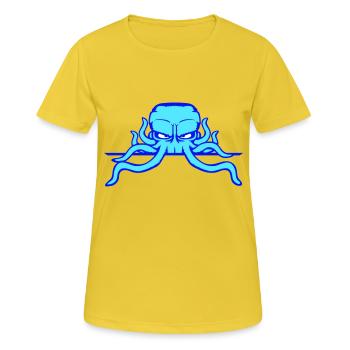 Oktopus Kraken Schild hinter Mauer Tasche Rahmen - Frauen T-Shirt atmungsaktiv - Sonnengelb - Vorne - AI Model Female 172 dark (172cm)