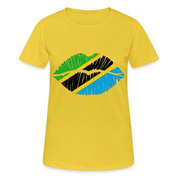 Kuss Tansania - Frauen T-Shirt atmungsaktiv - Sonnengelb - Vorne - AI Model Female 172 dark (172cm)