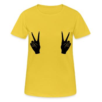 Signe de la main de la victoire noire Paix - T-shirt respirant Femme - jaune soleil - Devant - AI Model Female 172 dark (172cm)