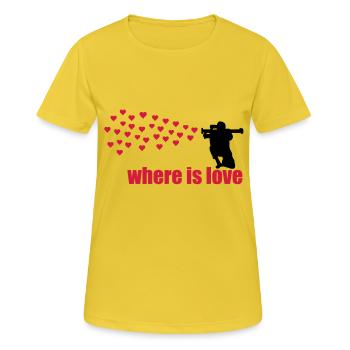 où est l'amour - T-shirt respirant Femme - jaune soleil - Devant - AI Model Female 172 dark (172cm)