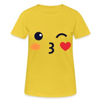 Emoticon Kuss Kostüm Karneval Gruppenkostüm - Frauen T-Shirt atmungsaktiv - Sonnengelb - Vorne - AI Model Female 172 dark (172cm)