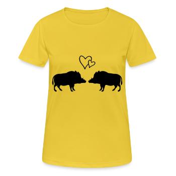 wildschweine verliebt - Frauen T-Shirt atmungsaktiv - Sonnengelb - Vorne - AI Model Female 172 dark (172cm)