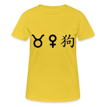 stier venus hund - Frauen T-Shirt atmungsaktiv - Sonnengelb - Vorne - AI Model Female 172 dark (172cm)
