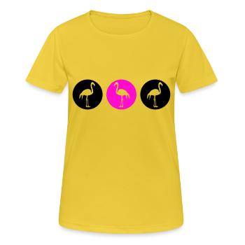 Flamants roses Design 2 - T-shirt respirant Femme - jaune soleil - Devant - AI Model Female 172 dark (172cm)