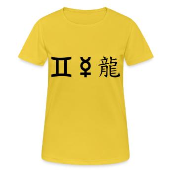 zwilling zwillinge merkur drache - Frauen T-Shirt atmungsaktiv - Sonnengelb - Vorne - AI Model Female 172 dark (172cm)