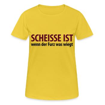 Scheiße ist wenn der Furz was wiegt. Kacke Malheur - Frauen T-Shirt atmungsaktiv - Sonnengelb - Vorne - AI Model Female 172 dark (172cm)