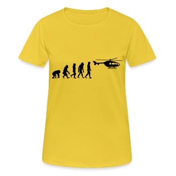 Hubschrauber Pilot Evolution Steinzeit - Frauen T-Shirt atmungsaktiv - Sonnengelb - Vorne - AI Model Female 172 dark (172cm)