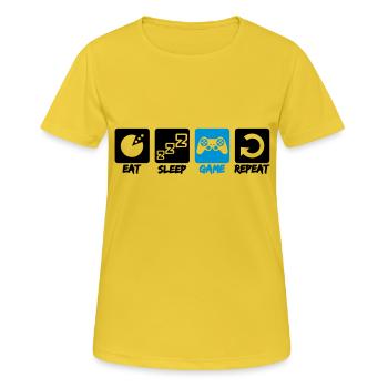 boutons de texte manger sommeil jeu répéter répéte - T-shirt respirant Femme - jaune soleil - Devant - AI Model Female 172 dark (172cm)