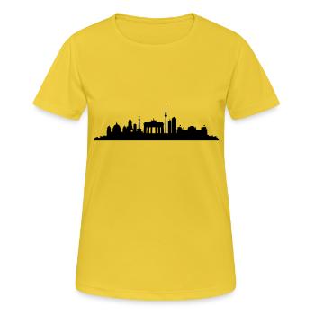 Berlin Skyline Zentral - Frauen T-Shirt atmungsaktiv - Sonnengelb - Vorne - AI Model Female 172 dark (172cm)