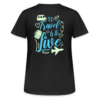 Reisen - Frauen T-Shirt atmungsaktiv - Schwarz - Hinten - AI Model Female 172 light (172cm)