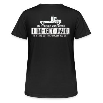 LKW Fahrer - Frauen T-Shirt atmungsaktiv - Schwarz - Hinten - AI Model Female 172 light (172cm)