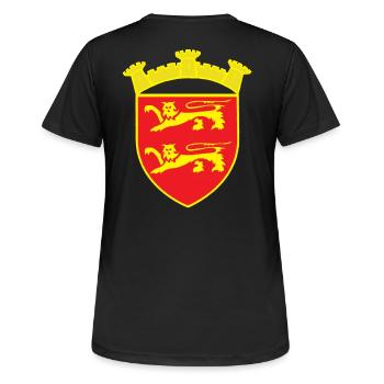 BLASON ROUGE LION TOUR OR COPYRIGHT RUNEMBERG - T-shirt respirant Femme - noir - Dos - AI Model Female 172 light (172cm)