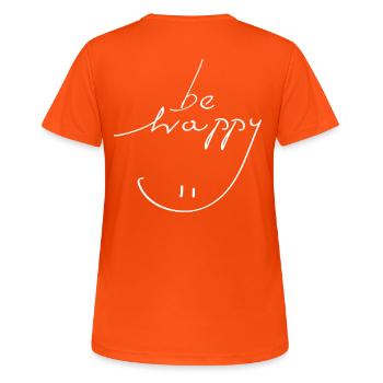 Sei glücklich Lächeln - Frauen T-Shirt atmungsaktiv - Neonorange - Hinten - AI Model Female 172 dark (172cm)
