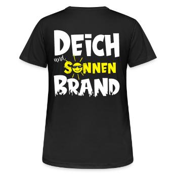 Deich und Sonnenbrand für Camping Urlaub - Frauen T-Shirt atmungsaktiv - Schwarz - Hinten - AI Model Female 172 light (172cm)