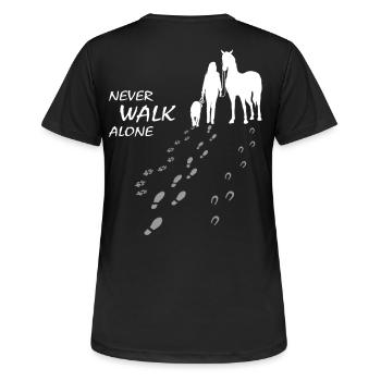 Hund Pferd Reiterin - Never walk alone, gemeinsam - Frauen T-Shirt atmungsaktiv - Schwarz - Hinten - AI Model Female 172 light (172cm)