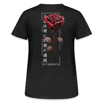Life Is Constantly Sin Rose Japanese Script - Women's Breathable T-Shirt - black - Back - AI Model Female 172 light (172cm)