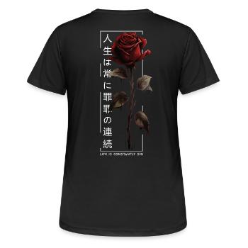 Life Is Constantly Sin Rose Japanese Script - Women's Breathable T-Shirt - black - Back - AI Model Female 172 light (172cm)